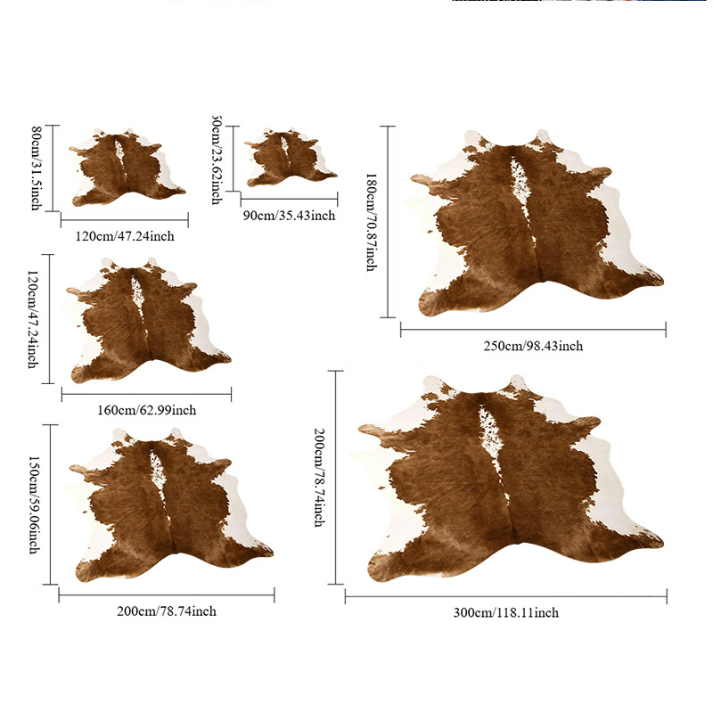 TEMU Realistic Brown And White Cowhide-style Texture, Irregularly Shaped Leather Floor Mat; Suitable For Farmhouse, Ranch, And Western-style