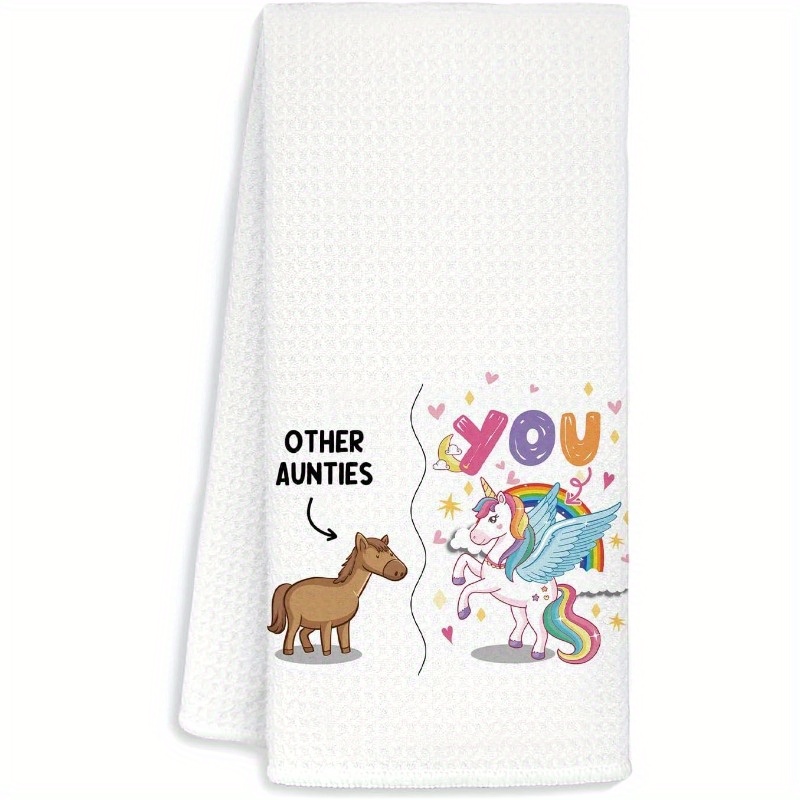 TEMU Funny Aunt Polyester Kitchen Towels - Dish Cloths & Hand Towel Gifts For Aunt From Niece Or , Cartoon , Machine Washable, 18x26 Inch - Pack Of 1