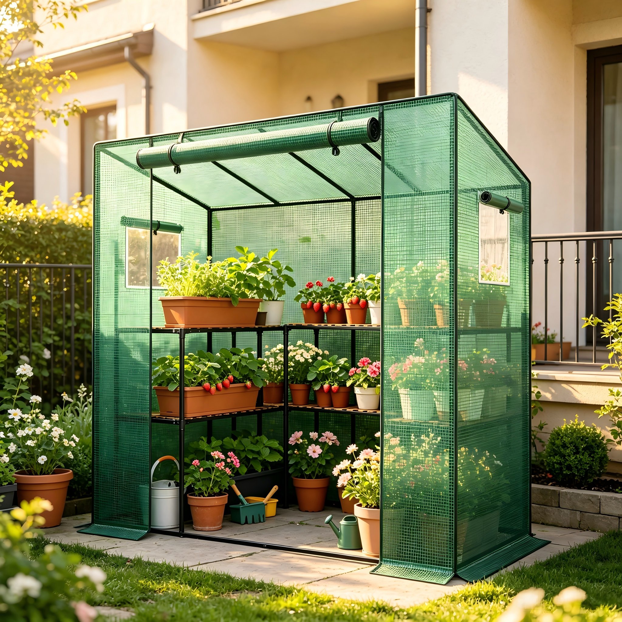 TEMU Walk-in Greenhouse, Galvanized Plant With Roll-up Zipper Door And 2x Vent Windows, Outdoor Garden Plant Shelter For Vegetables, Fruits, And