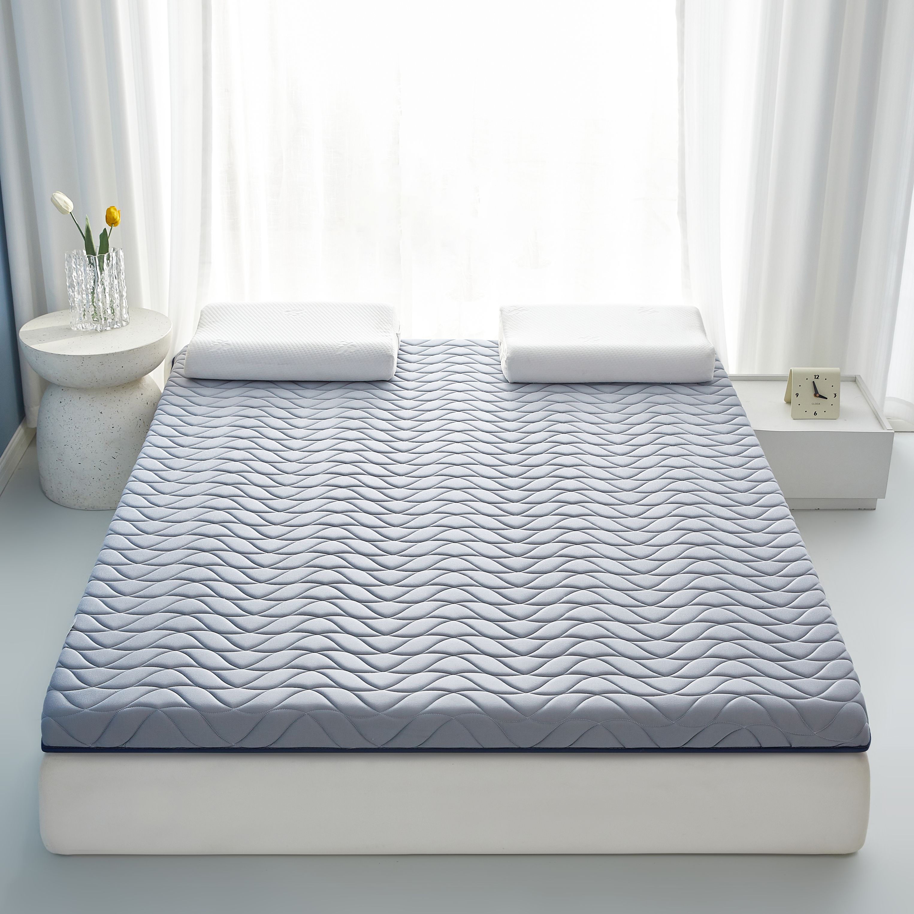 TEMU 1pc Quilted Mattress Topper- 4cm, Soft& Comfortable, High , Wear-resistant& Durable, Multiple Sizes , Bedding, Suitable For Dormitories,
