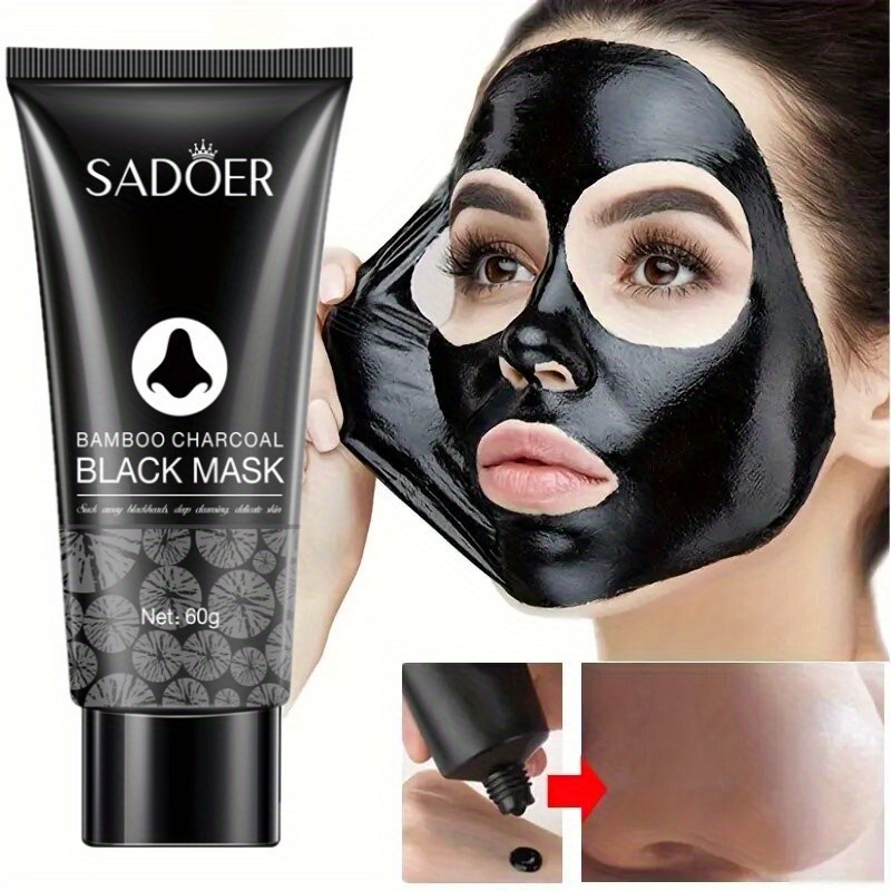 SADOER Bamboo Charcoal Black Mask - Deep Cleansing Pore Minimizing Face Mask, Non-Latex & Hypoallergenic, Unscented Formula for All Light Beige Types, Oil Control, Men & Women