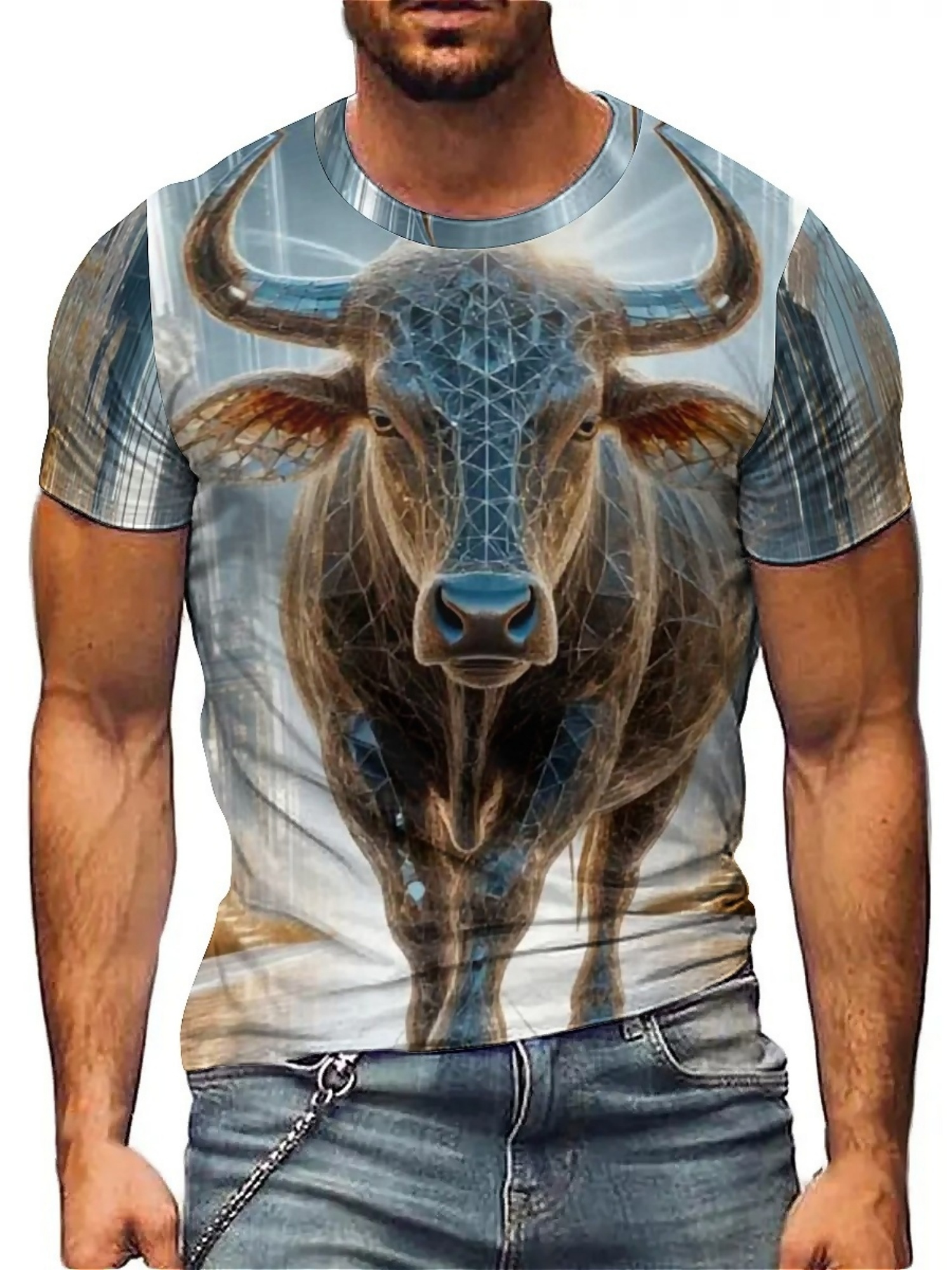 [print design - zonder textuur] lente zomer herfst winter levendige kleurrijke stier heren print t-shirt met korte mouwen heren party t-shirt plus size top zachte polyester stof print korte mouw