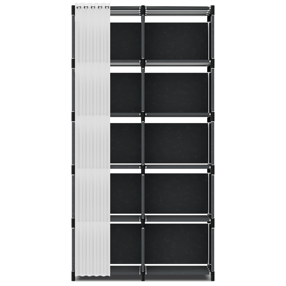 TEMU Black 5 Tier Fabric Wardrobe With Dustproof Curtain, Freestanding Narrow Slim Clothes Storage Shelf, Space Saving Easy Assemble Storage Unit
