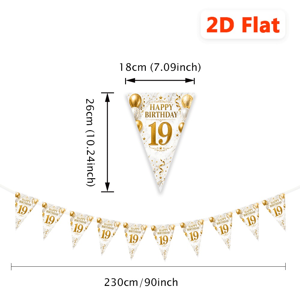 2d flat 2d flat 2d flat 2d flat 2d flat banner party banner flag 10pcs   19th birthday triangular flag banner   birthday party banner white   luxury   pattern