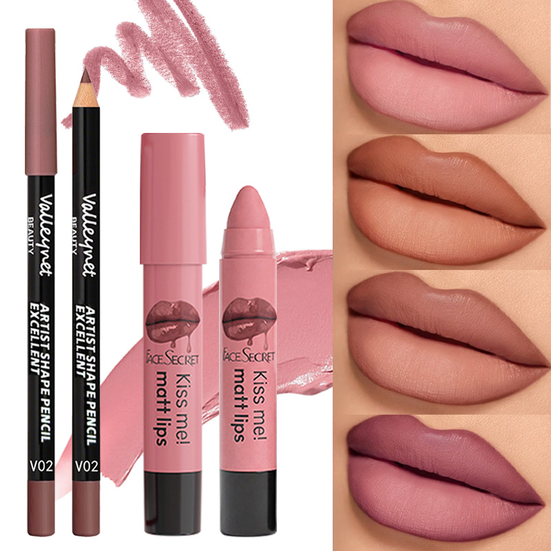 2pcs set lipstick and lip liner set   long lasting waterproof and sweatproof nude pink and brown shades smudge proof for outlining and filling lips a   gift lip set