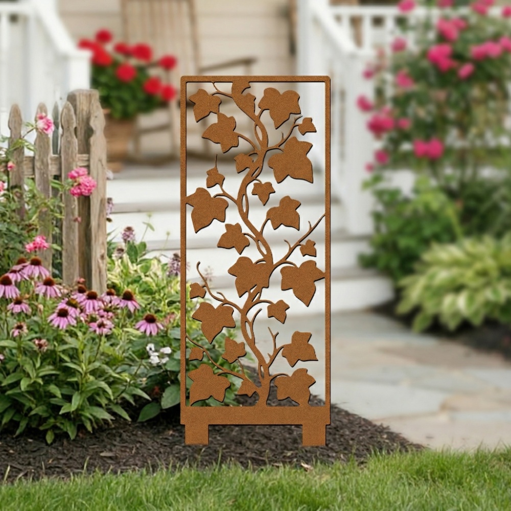 1pc Hand-Welded Wrought Iron Maple Leaf Screens, Rusty Privacy Screens, Garden Screens with Stands, And Garden Decorations Featuring Garden Stands