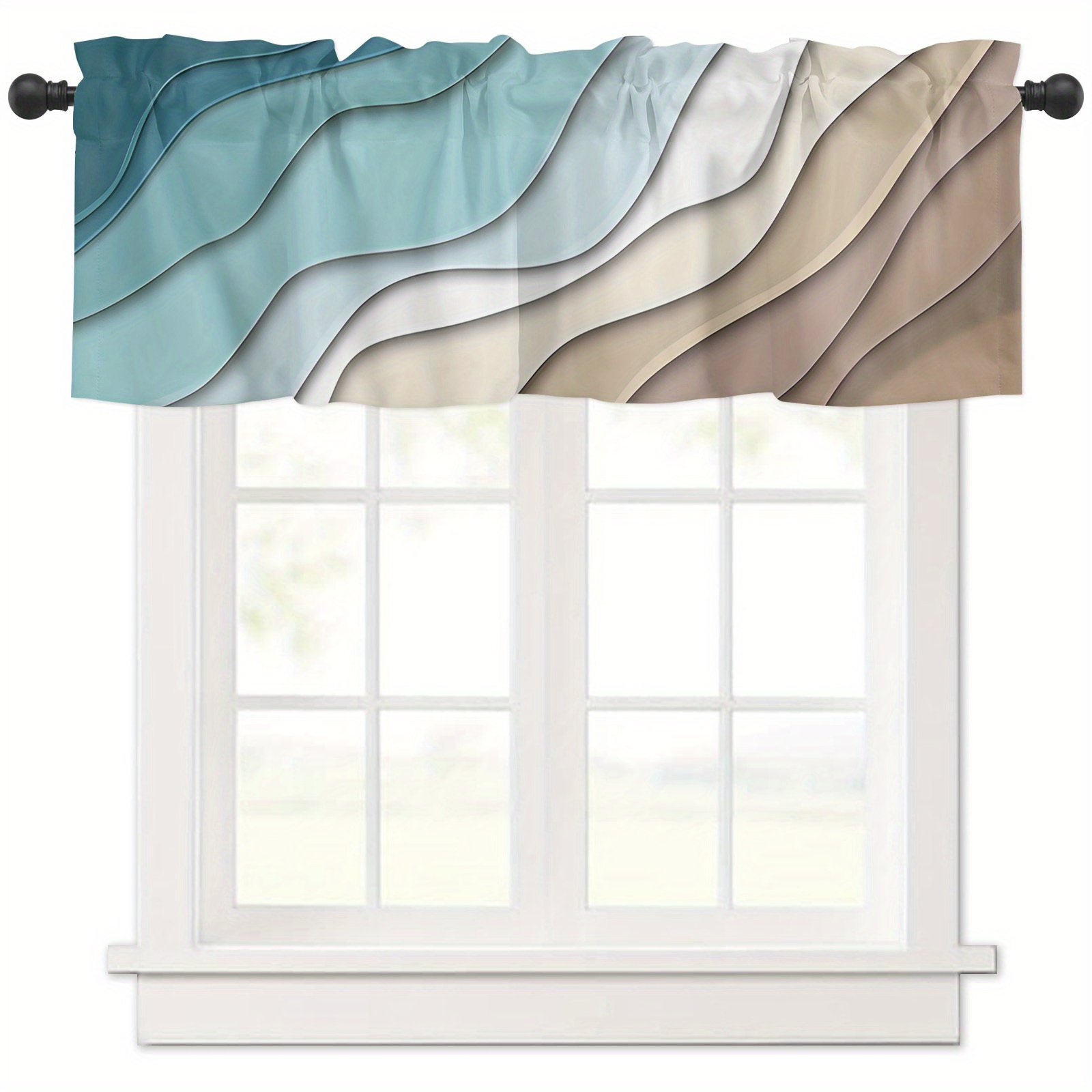 TEMU 1pc Light Filtering Short Window Curtain Rod Pocket Kitchen Bathroom Bedroom Curtain 54"x18" Window Valance Home Decor