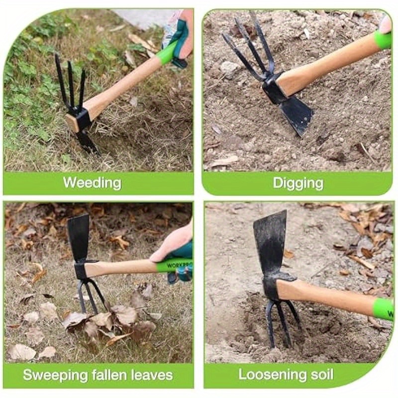 2 in 1 heavy duty garden hoe cultivator with 14   handle sharp steel blade 3   rake for digging loosening soil weeding ergonomic gardening tool with hanging hole ideal gift for   6