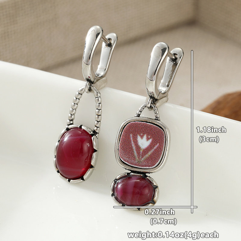 Vintage Silvery Asymmetrical Dangle Ear Buttons for Women