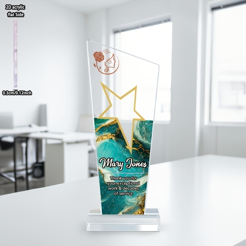 TEMU Custom Acrylic Star-shaped Trophy With Personalized Name And Logo Engraved Nameplate, Suitable For Annual Employee Recognition, Gifts, Etc