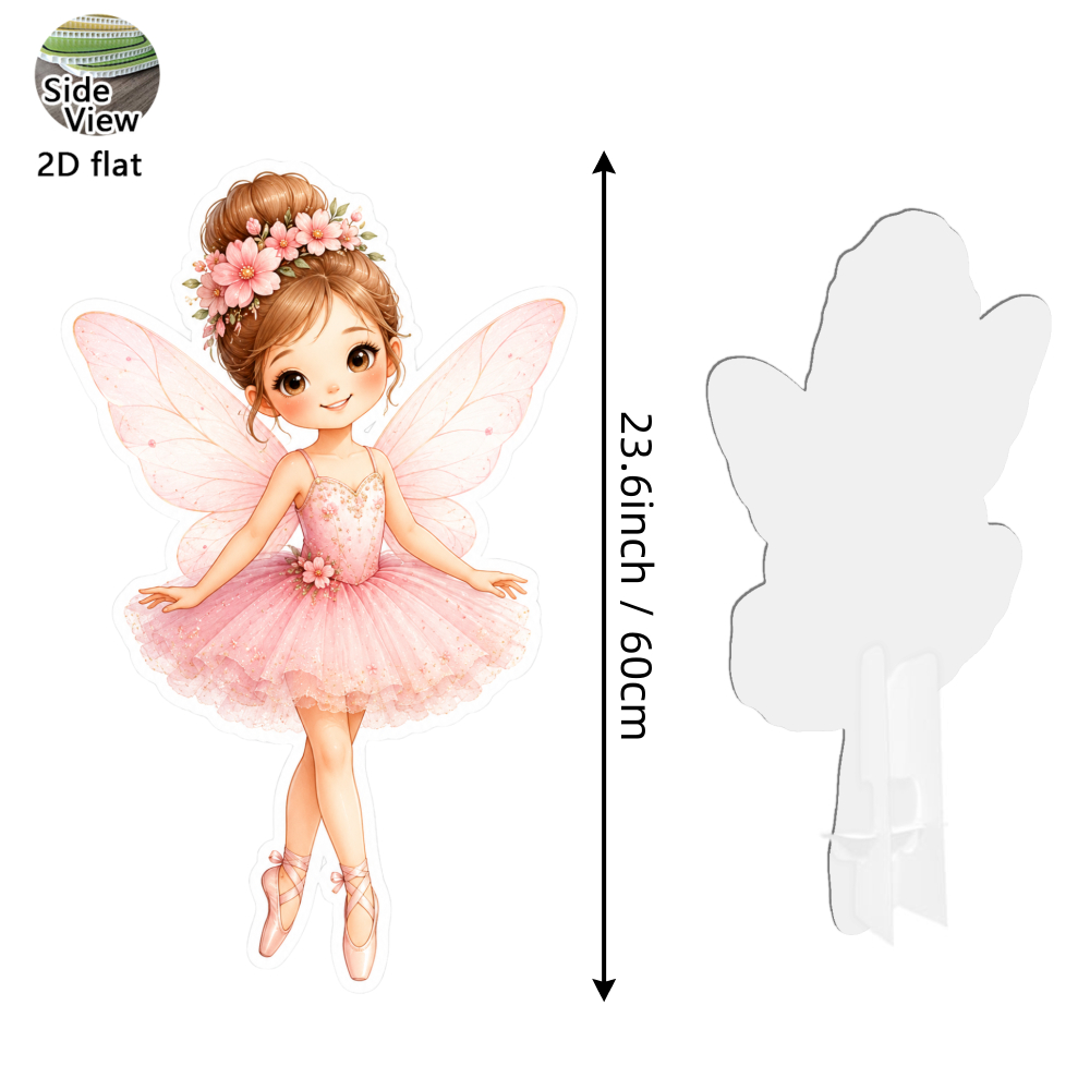 TEMU Décoration de fête d'anniversaire 2D plate, petite statue de fée, ornement, fée de avec couronne de fleurs et motif d'ailes, illustration de
