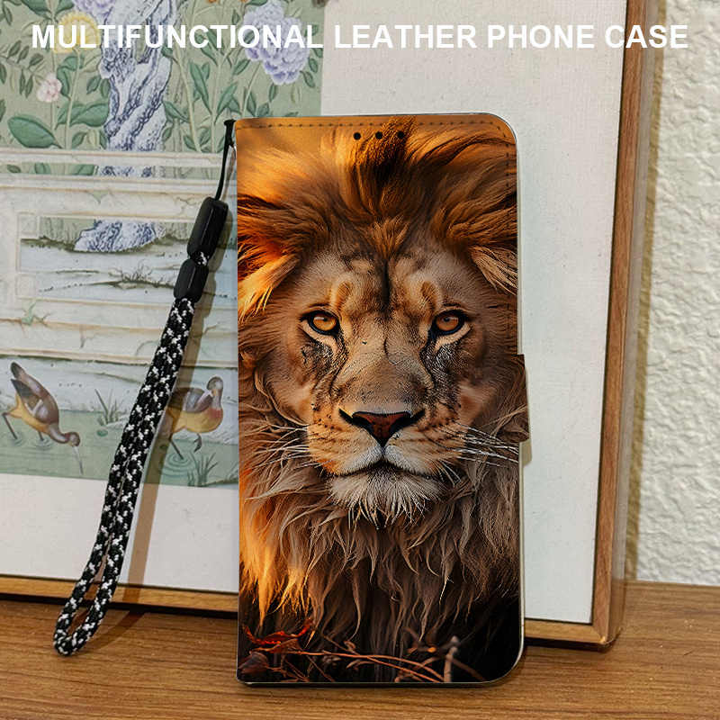 TEMU Étui de téléphone : Étui à magnétique avec motif de lion majestueux et imposant, compatible avec Xiaomi Redmi A1/Redmi A2/Redmi A1+/Redmi