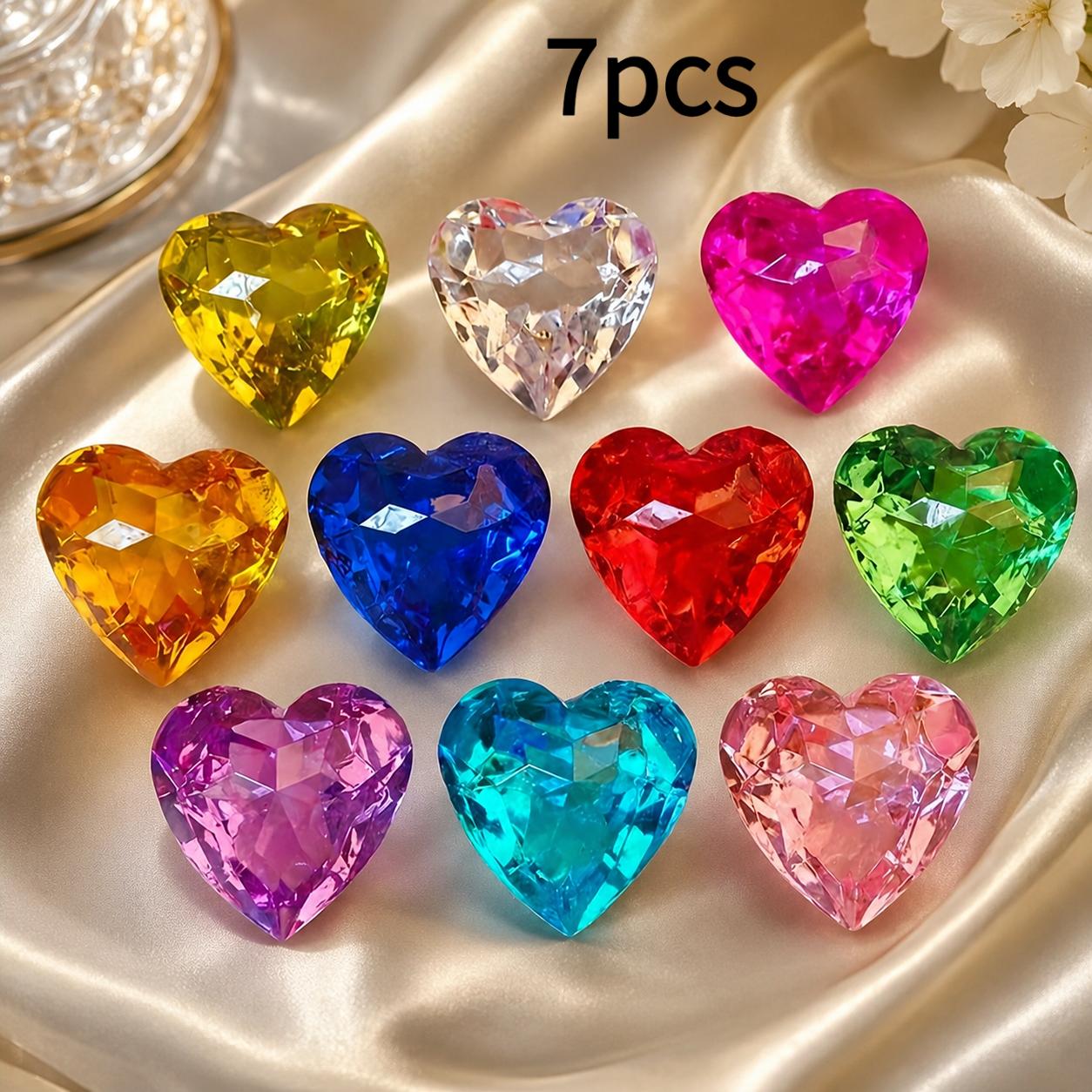 TEMU 7-pack 1.57-inch Large Mixed-color Convex Acrylic Heart-shaped Gems, . Very Suitable For Indoor Decoration, Pirate Party Decoration, Wedding