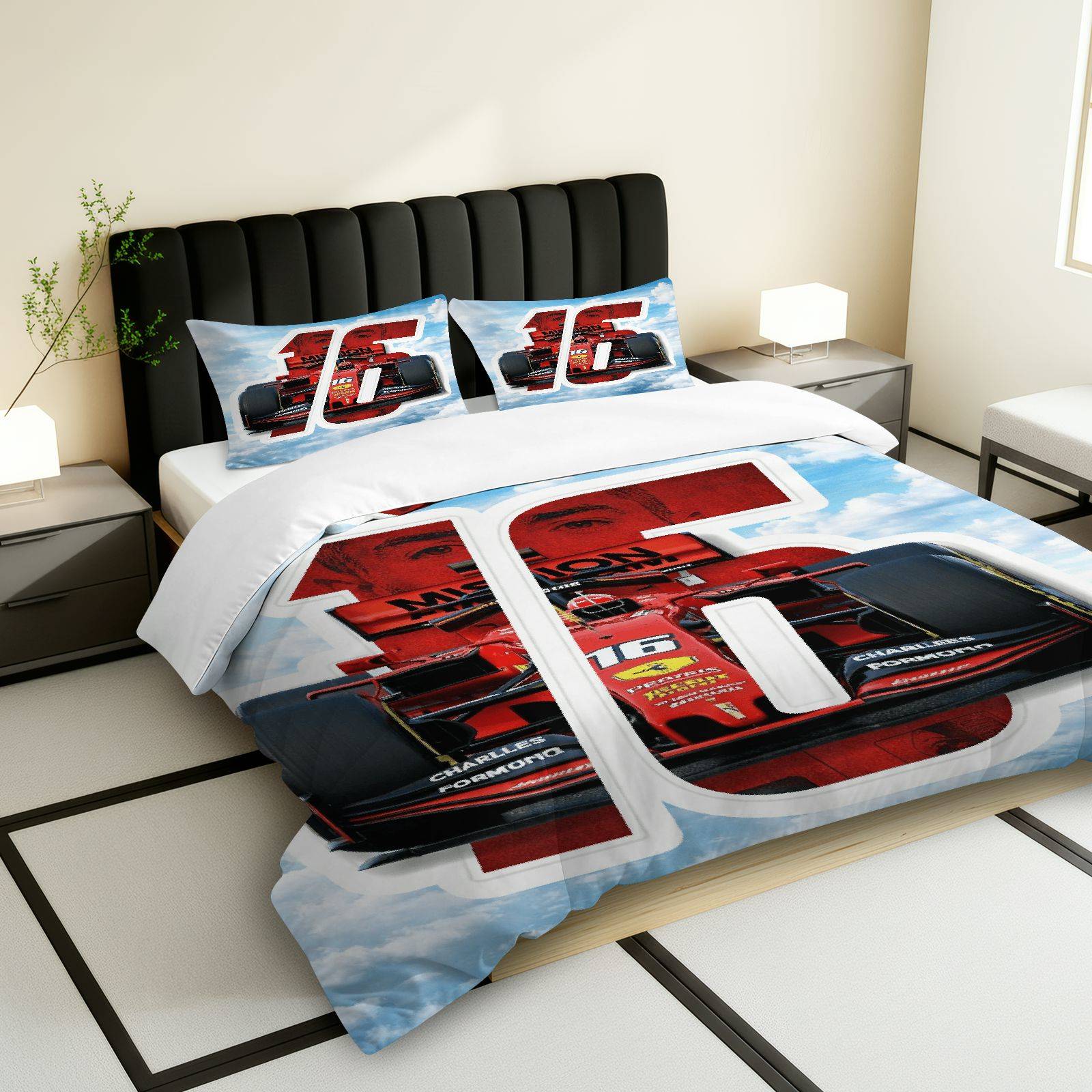 3-delige Racing Auto Snelheid Formule1 Sport Liefhebber Thema Dekbedovertrek Set | 1 Dekbed + 2 Kussenslopen, Polyester, Machinewasbaar, Alle seizoenen, Geschikt voor Slaapkamer, Woonkamer, Logeerkamer, Studentenkamer