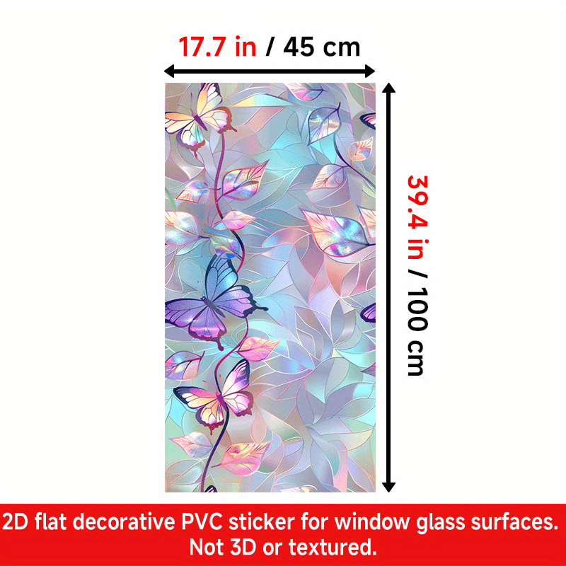 TEMU 1pc Modern & Leaf Design Frosted Window Film Sticker - 17.72"x39.37" Static Cling Pvc, Cuttable Holiday Birthday Party Decor For Home Kitchen
