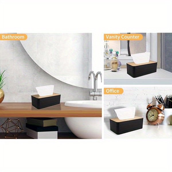 modern tissue box cover with bamboo-like   - square tissue holder for bathroom & home/office, decorative dust-resistant tissue dispenser with easy-access top slot, compact space-saving design (3.82x1.97x1.42inch) - durable plastic construction, fits standard tissues, minimalist style for contemporary decor,  , bathroom accessories, sleek organizer, lightweight construction, sturdy material, cover plate, bathroom organizers and storage, small spaces, stylish Product details 4