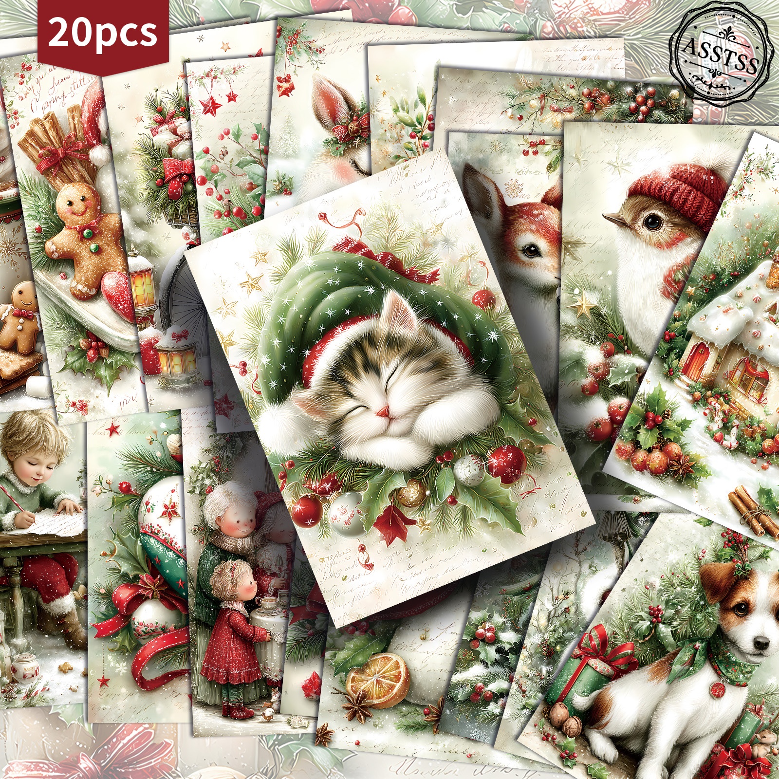 TEMU 20-pack Asstss Vintage Snowy Christmas Postcards - 4x6 Inches Retro Junk Journal Supplies, Classic Pinup Illustrations Collectible Decorative