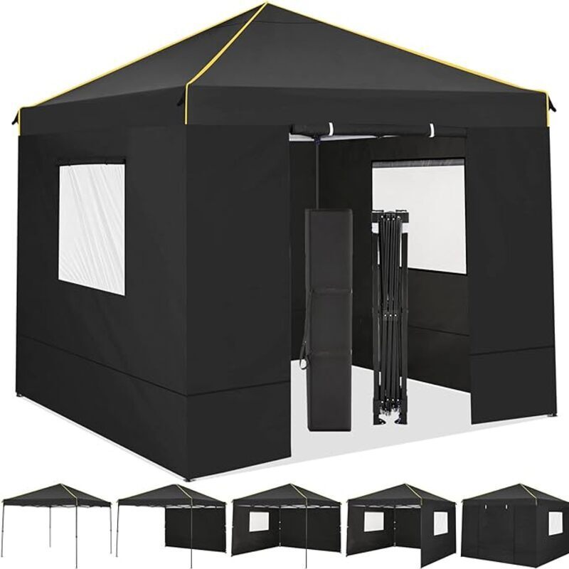 3x3m Zložljiv Pop-up Baldahin Šotor s 4 Stranskimi Stenami, Kupolast Šotor s za Prenos, Zemeljski , Vrvmi, Hitro Postavljiv Šotor za Zabave,