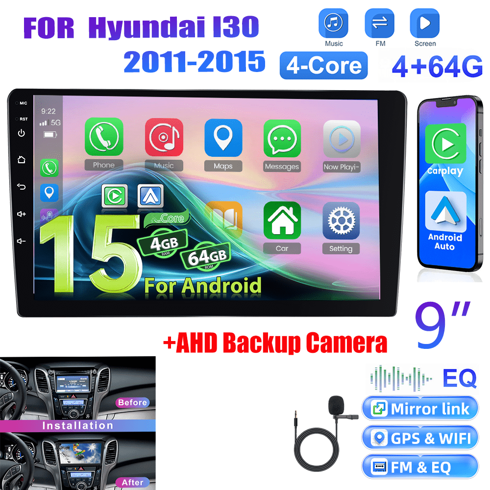 Image of [4+64g] 15 Car Stereo For I30 2011-2015, 9 Inch 1280p Ips Touch Screen Radio Auto Car Radio Ai Dsp/ Fm/ Rds/ 32eq Gps Wifi Swc+mic, Ahd Backup Cam