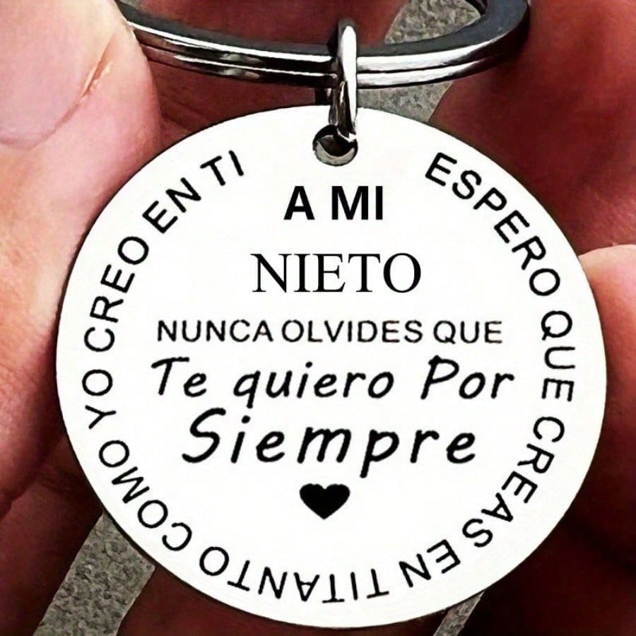 TEMU 1 pieza Llavero con colgante sencillo y en español para y , de acero inoxidable, regalo