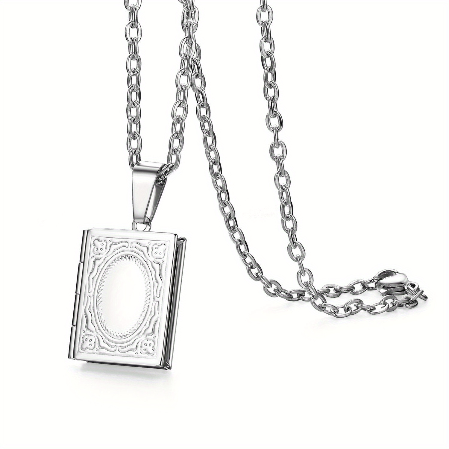 Image of Jewelrywe Photo Locket Opening Photo Images Amulet Square Book Stainless Steel Pendant Necklace Chain For Men Ladies