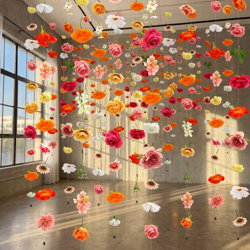 item picture 12pcs 70 8ft flower garlands hanging artificial vine decor from ceiling floating floral backdrop silk flower garland for wedding home garden wall arch rose