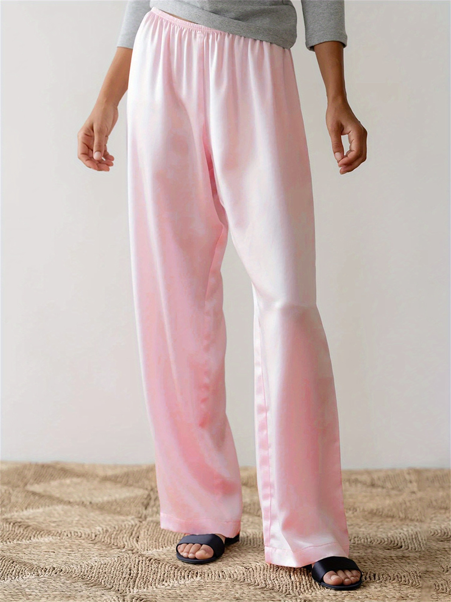 light pink satin long dress Light Pink Satin Scoop Neck Dress With Lace Up Back main image 0