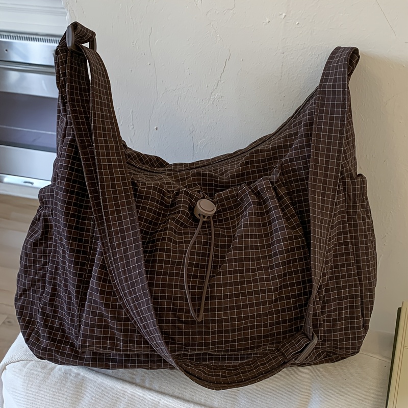 TEMU Women's Crossbody Bag, New Nylon Fabric, Fashion Casual Women's Shoulder Bag, Multi-functional Textured Drawstring Crossbody Bag, Adjustable