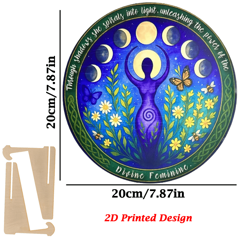 TEMU 2d Flat Wooden Print - Spiral Goddess | Lunar Phases | Feminine Card - Perfect For Home Decor