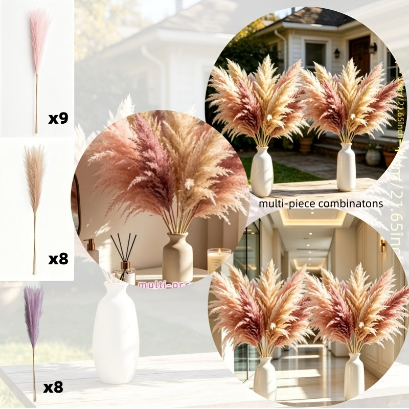 TEMU 25-pack Extra Large 21.65-inch Newly Upgraded Bohemian Style Artificial Reed/pampas Grass, Realistic Touch, Restores The Fluffy Shape And Soft