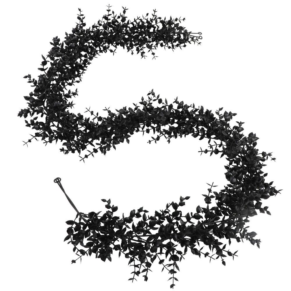 TEMU 2pcs Black Artificial Flowers For Halloween Home Decor Black Eucalyptus Garlands Black Fake Leaf Garland With Flowers Fake Floral Greenery For