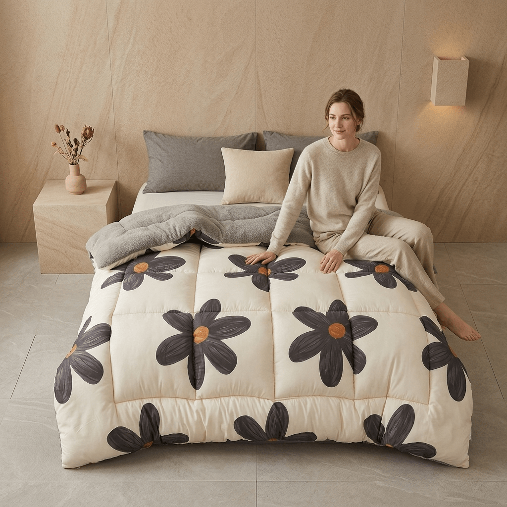 Image of Sunflower Print Filled Comforter, Soft Plush Warm Thick Quilt With Fluffy Padding, 135x200 155x220 200x200 200x230cm, Great Gift Idea