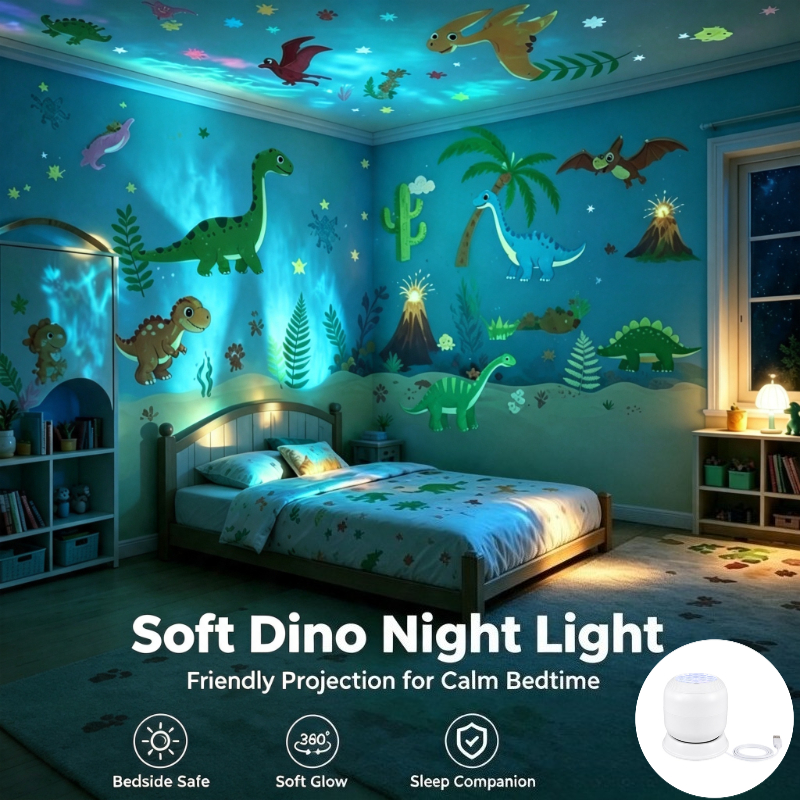 TEMU Dinosaur Dynamic Projection Light, Night Light, Usb Plug-in For Use, 360° Rotating Light And Shadow For Bedroom, Living Room Party Gifts