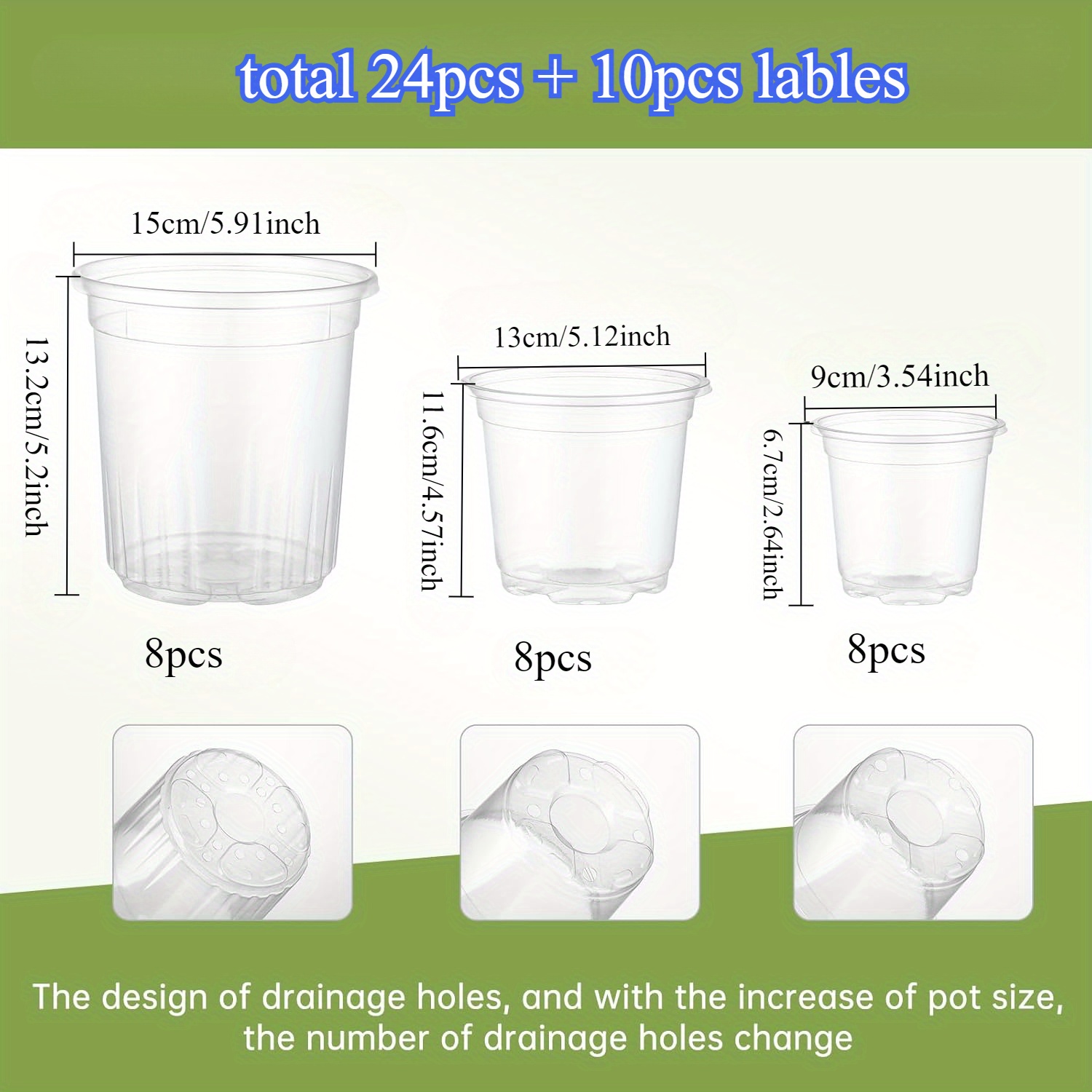 Image of 24 Packs Clear Nursery Pots For Plants Plant Pot For Planting Plastic Seedling Pots With Drainage Holes Seed Starter Pot High With 10 Plant Labels Gardening Gift Home Decor