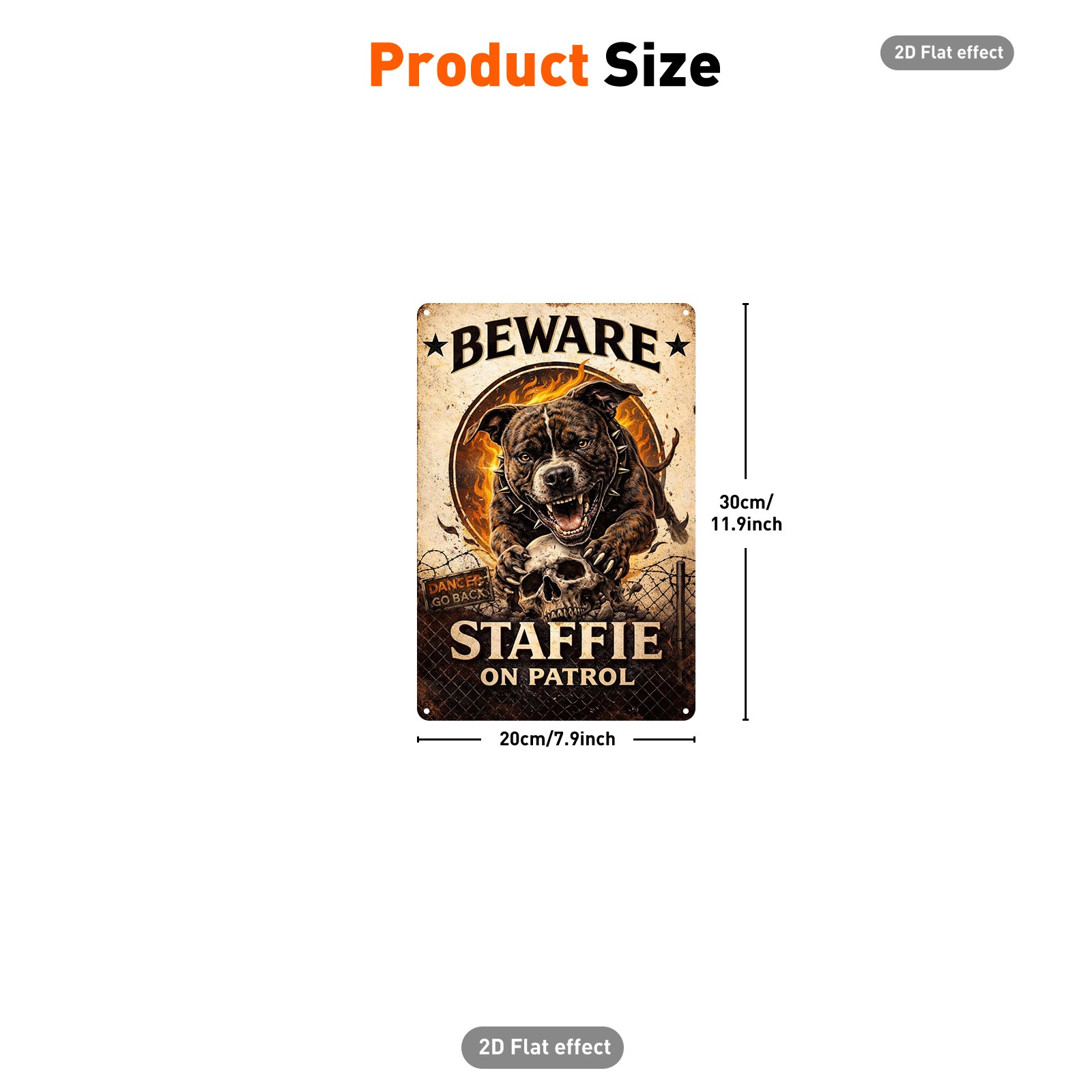 TEMU 1pc Vintage Distressed Beware Metal Decor Sign, 20x30cm Iron Warning Plaque With Staffordshire Bull Terrier Design, Barbed Wire Style Wall