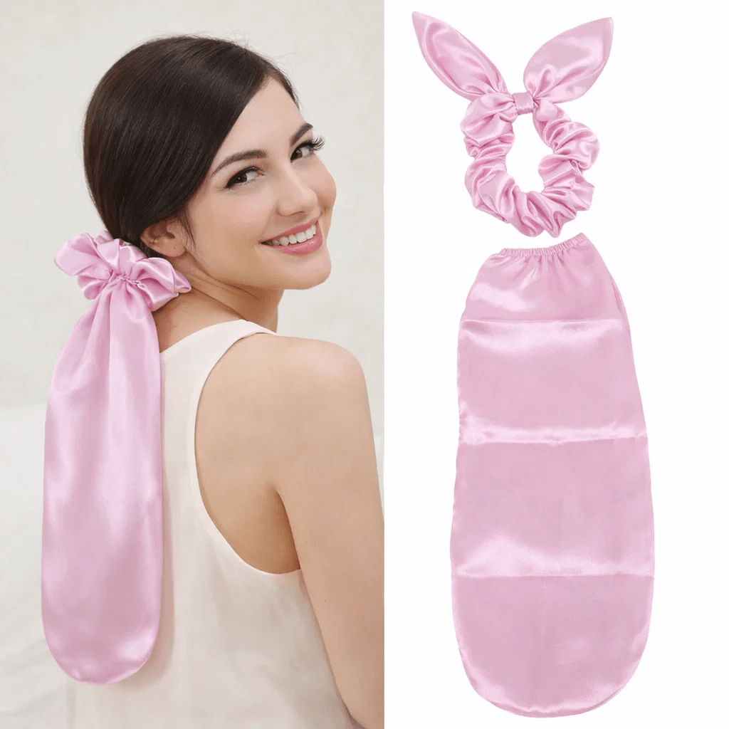 E-shop Hellrosa Satin-Schlafhaube – Atmungsaktiver Haarschutz mit sicherer Schleifenverschluss, weiche Haube für langes Haar im , beidseitig tragbares