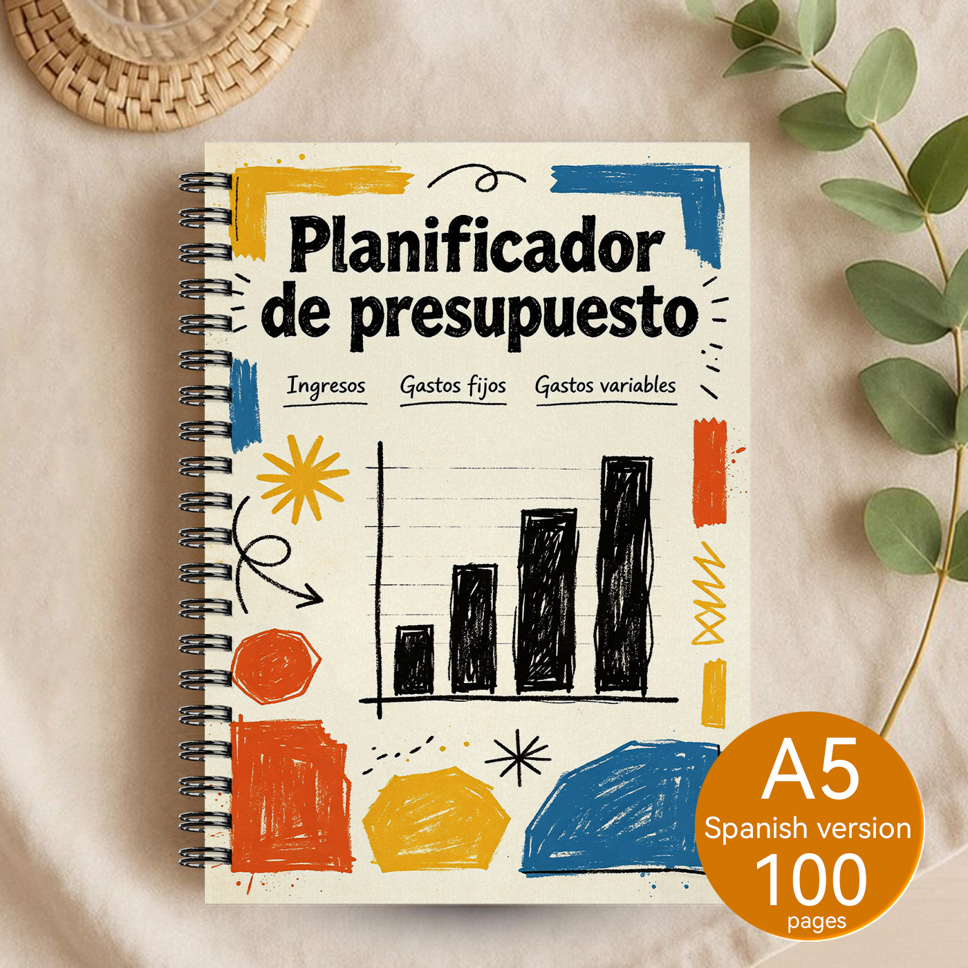 TEMU 1 pieza, Versión en español: Cuaderno planificador de presupuesto A5, 100 páginas — Cubierta con diseño infográfico para seguimiento visual de