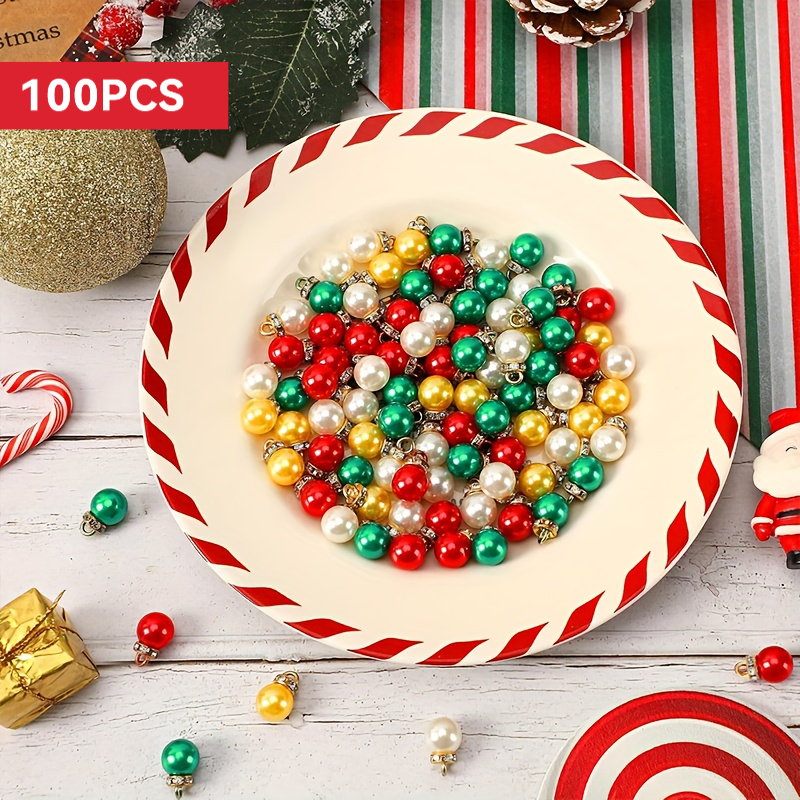 TEMU 100/200 Mini Christmas Ornaments - Red, Green, And Golden Glitter Balls With Hanging Loops, Suitable For Decor, Parties, Wreaths, And Floral
