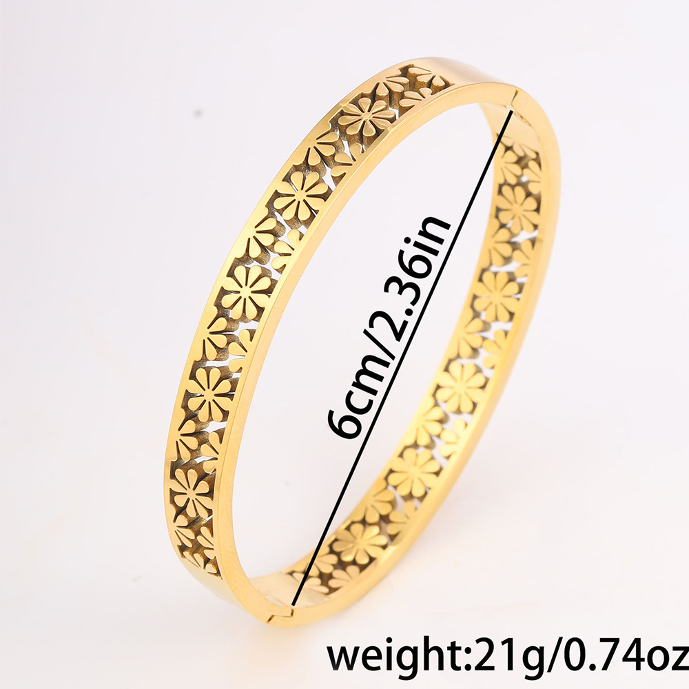 2pcs Floral Patterned Stainless Steel Open Bracelets, Gift Box