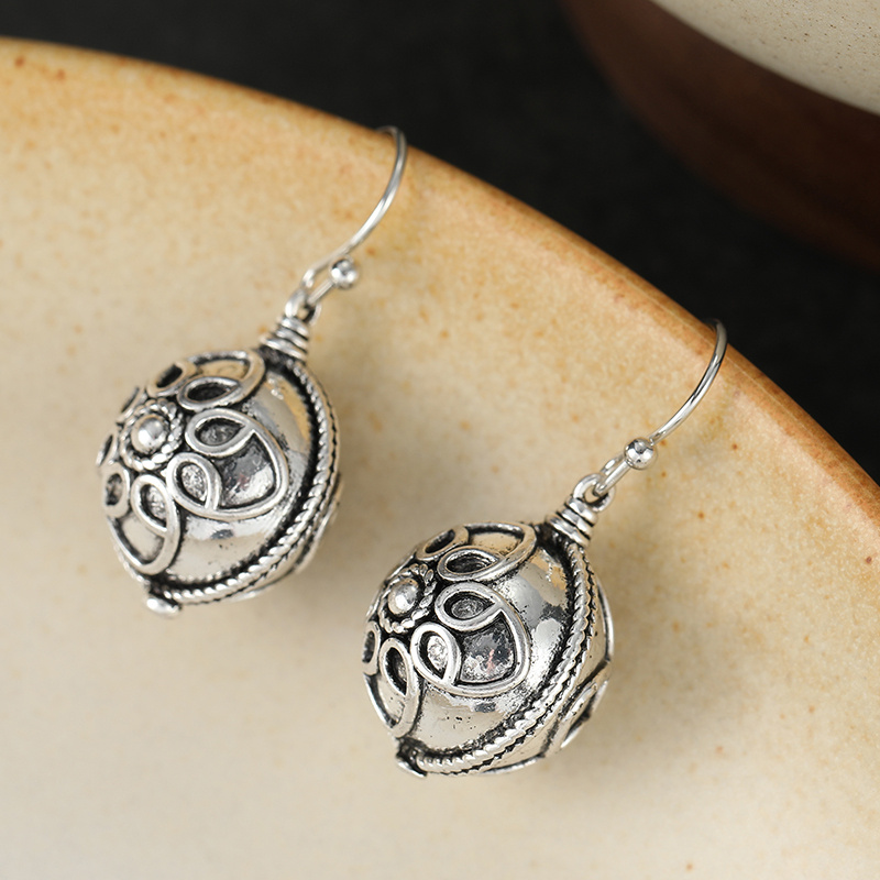 Vintage Hollowed Out Carved Spherical Earrings