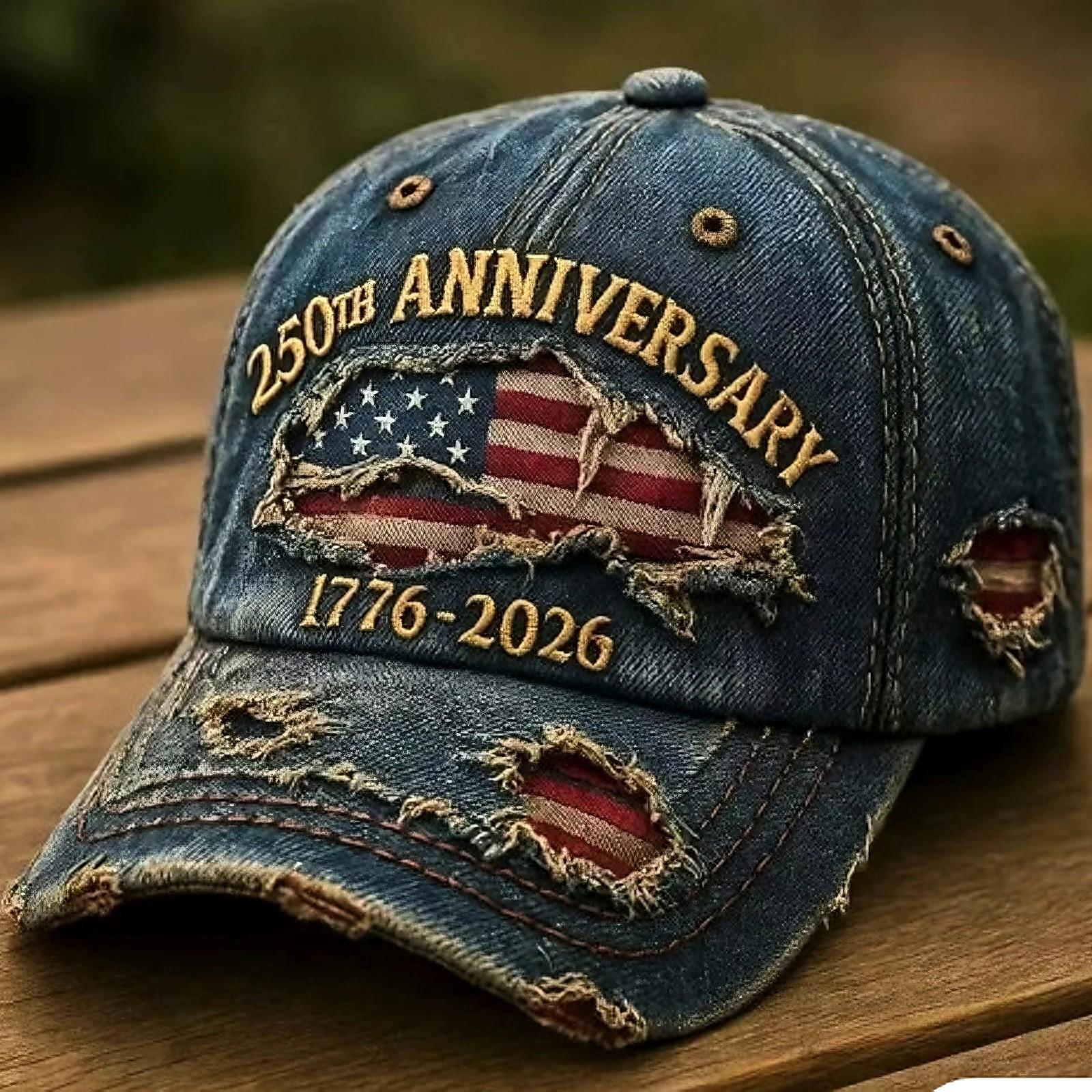 adjustable baseball cap celebrating the 250th anniversary of american   featuring a distressed   design