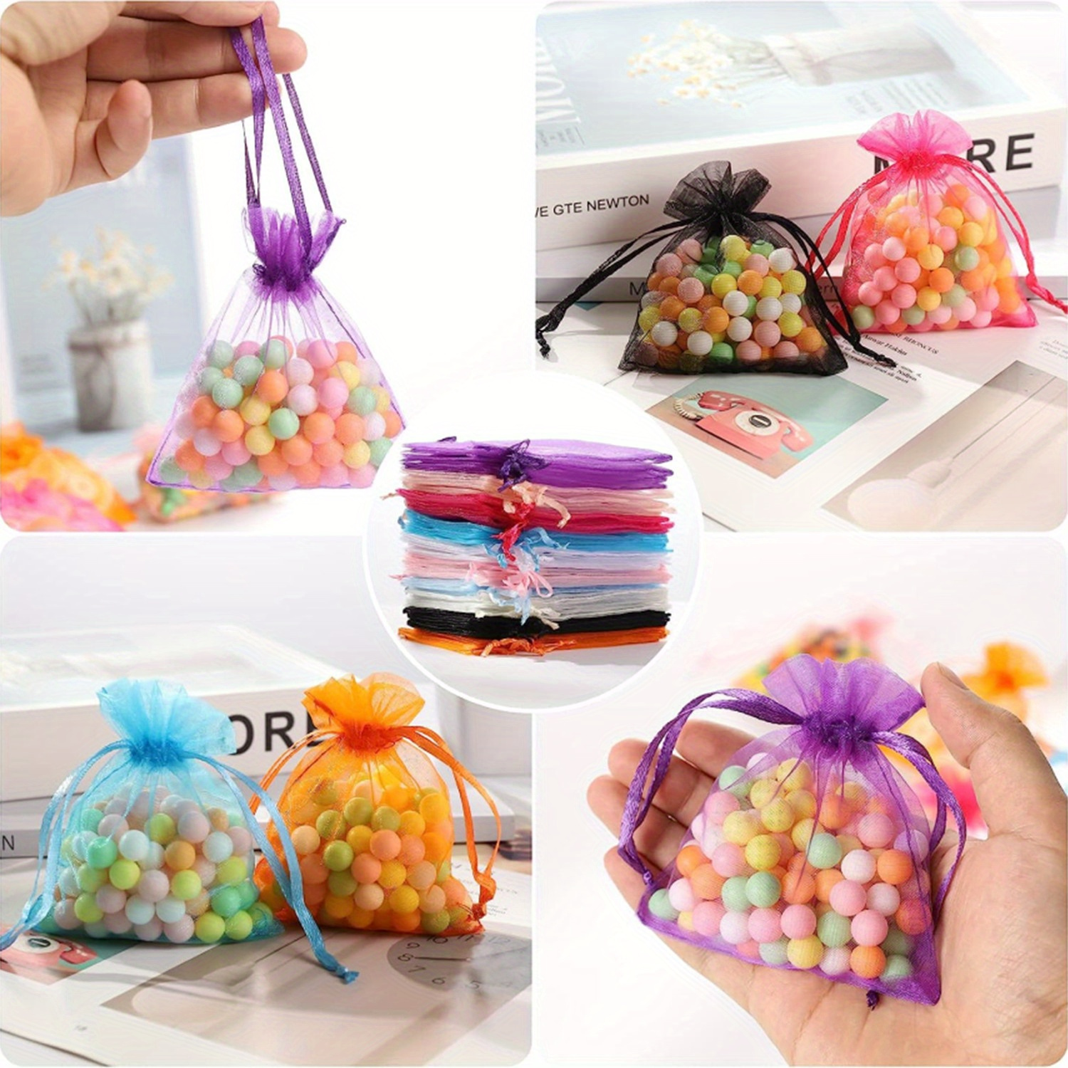 Wit organza zakje, maat s, onbedrukt, 100 stuks