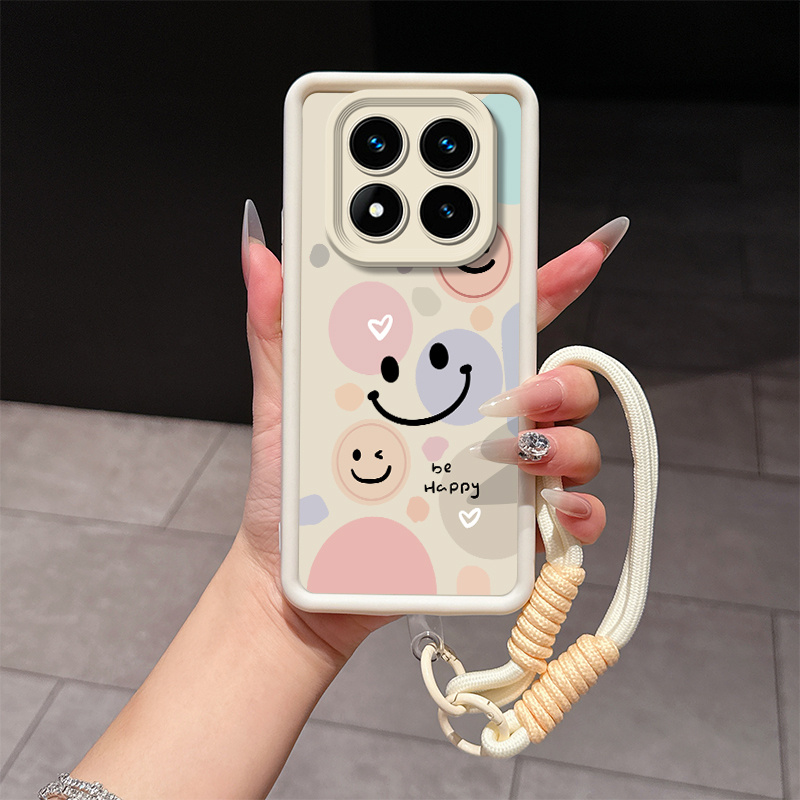 TEMU Fundas de teléfono con cara sonriente adecuadas para Xiaomi, adecuadas para Redmi Note 14 Pro 5G, con cordón adecuada para hombres como para