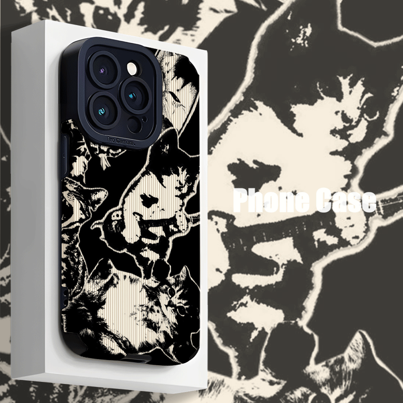TEMU Phone Case: Black And White Cat Collage Pattern, For Iphone 17 Pro Max Case, 16 Plus/15/14/13 Pro/12/11/xs , Drop-proof, Full Coverage,, 3d