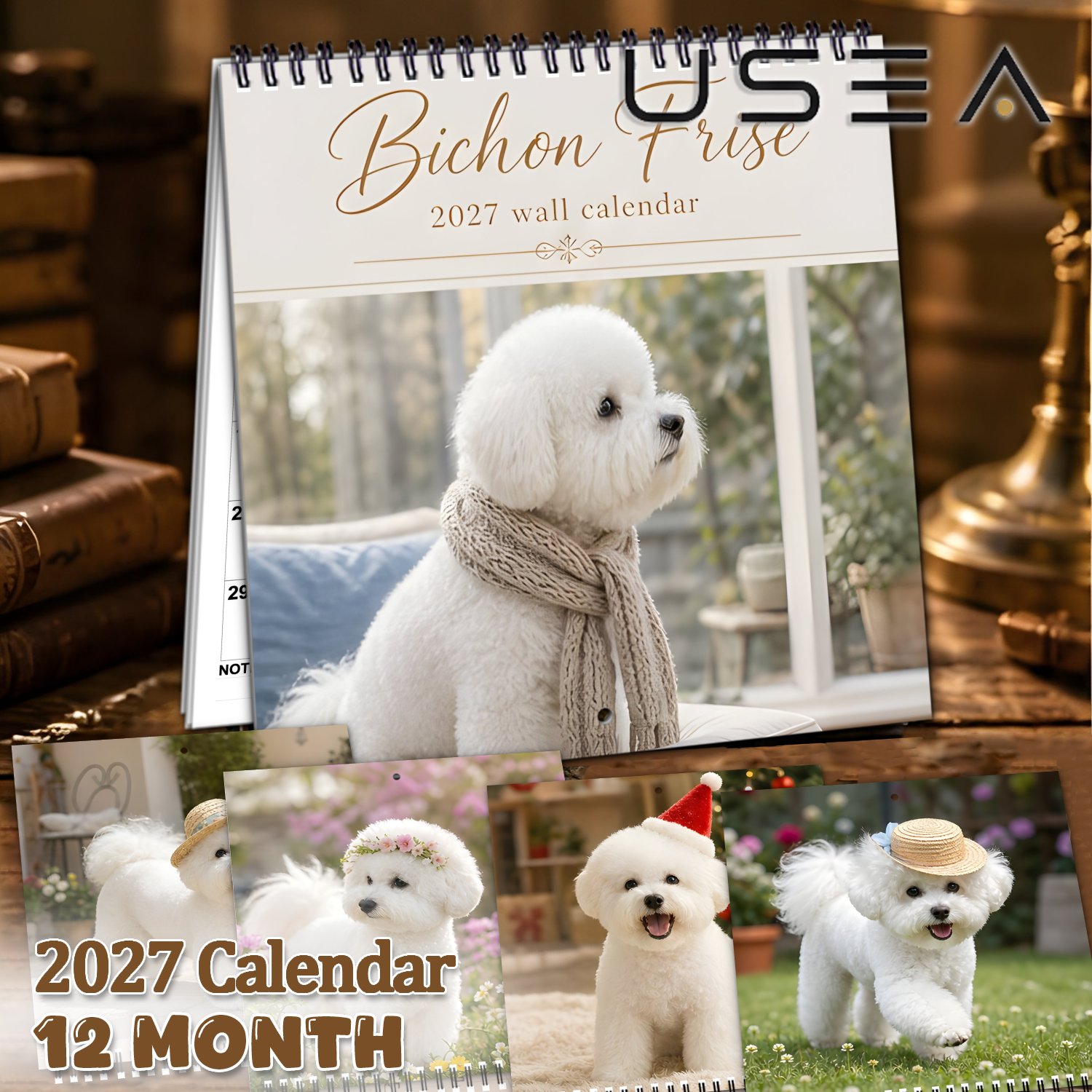 TEMU 2027 Bichon Frise Wall Calendar With Monthly Planner - Large Blocks, Twin Wire Spiral Binding, 12-month Hanging Calendar Suitable For Office,