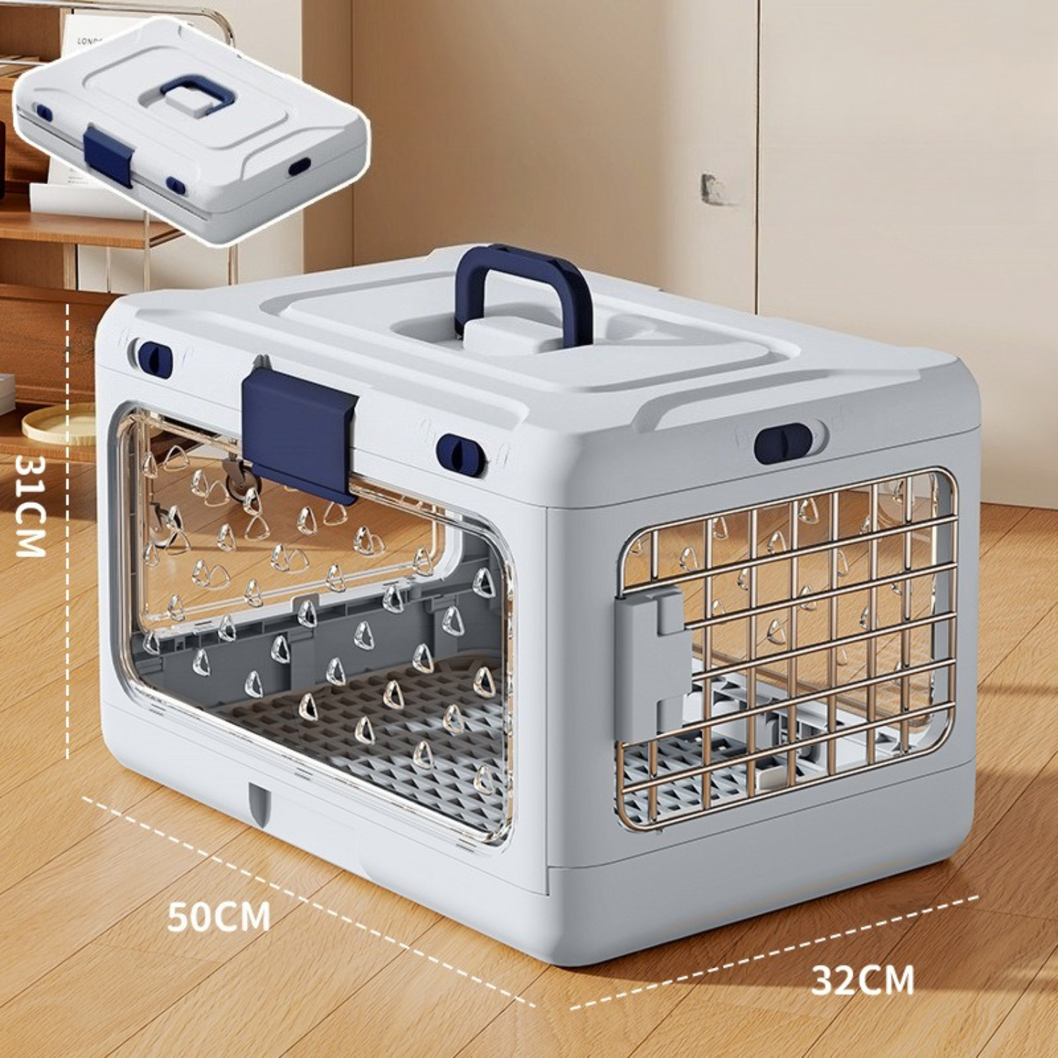 1pc Foldable Large | Portable Cat Travel Carrier For Car & Airplane, Hard-sided Ventilated Pet Crate With Handle, Made Of Durable Pp Material