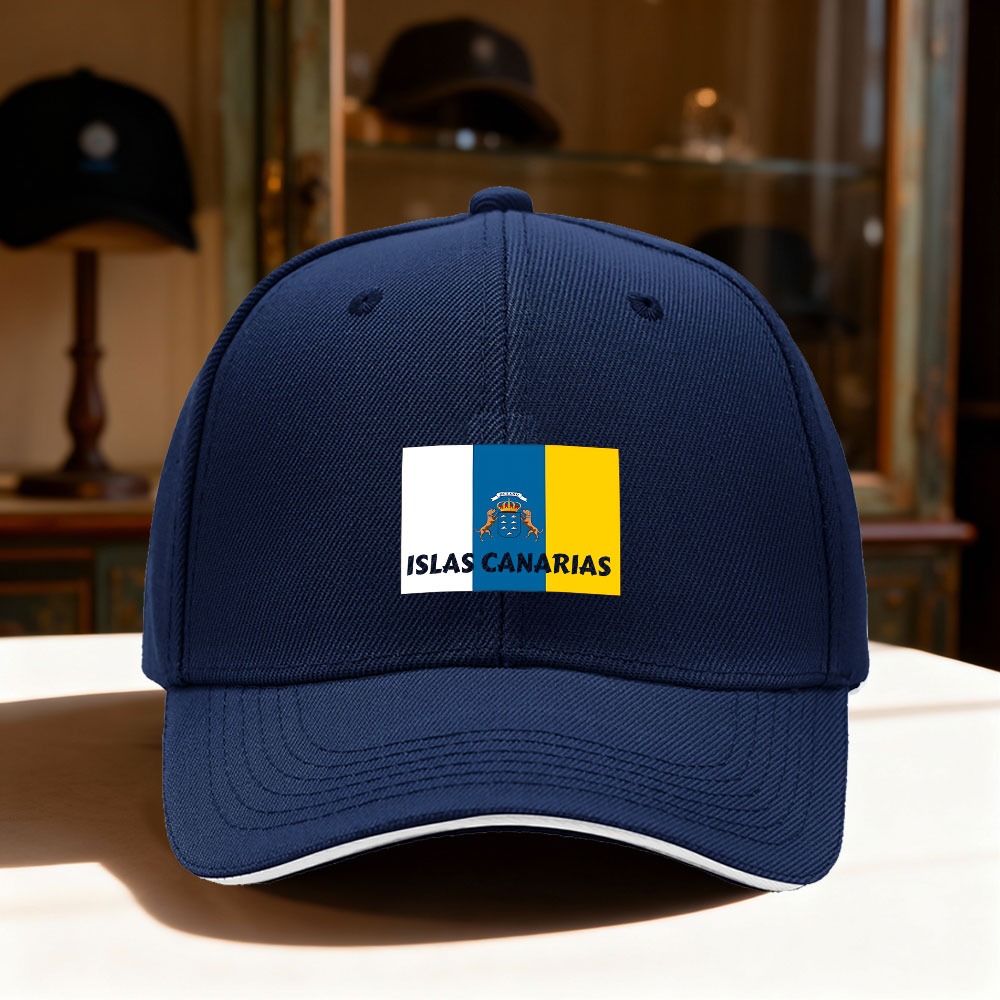 TEMU Nuevos productos 2026 1pc Gorra de béisbol ajustable con de Canarias - Gorra de papá transpirable, negra con ribete , ideal para pesca,