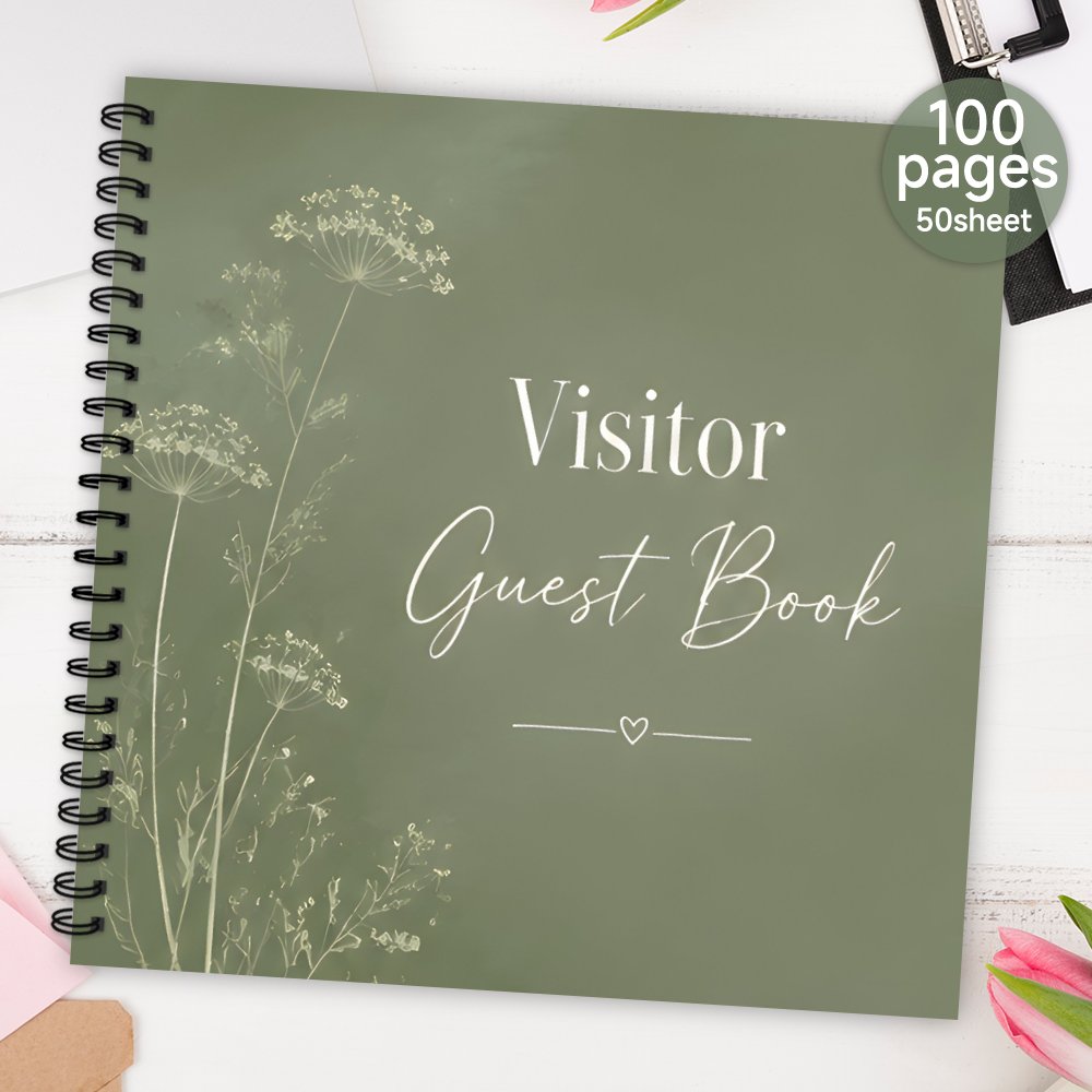 TEMU 1pc Spiral Guestbook, Sage Green Blank Lined Guest Book Visitor Guest Message Signature Book Souvenir Album Memory Book Meaningful Gift For Her
