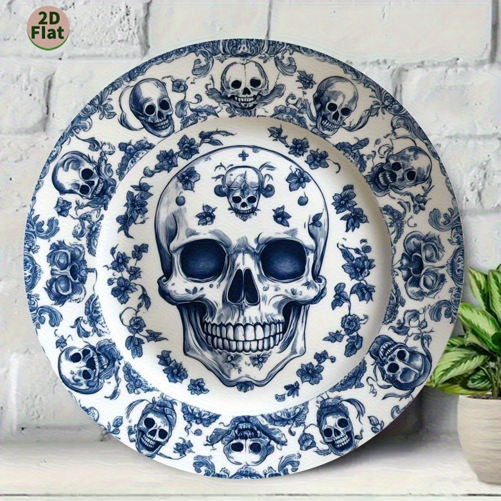 TEMU Vintage Decorative Plate - Metal Wall-mounted Or Tableware, Durable Aluminum Frameless For, Party, Exquisite , Retro Table Setting Centerpiece Suitable For Parties And Holiday Occasions, 2d
