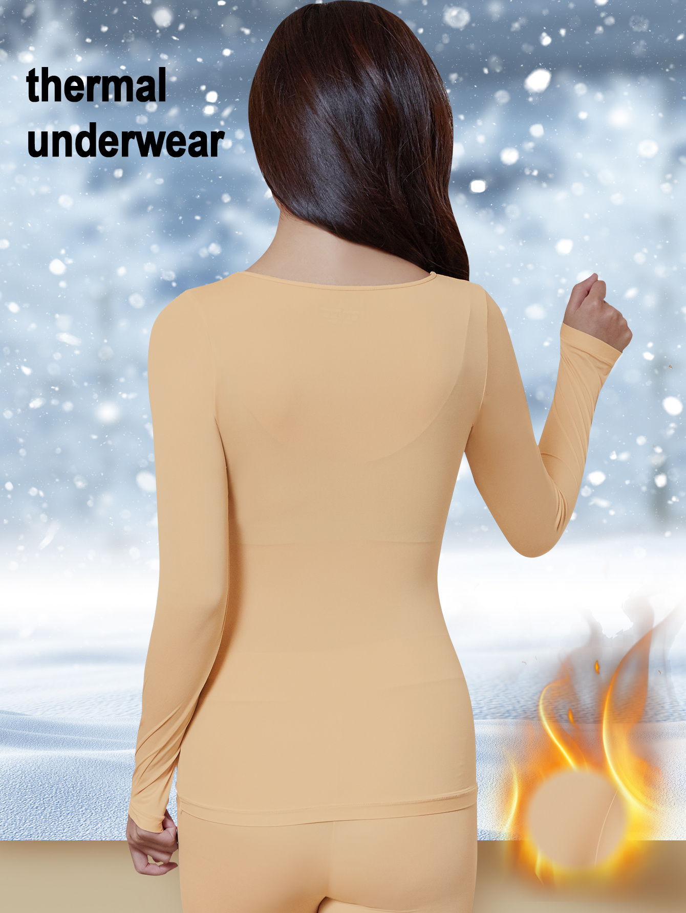 2pcs Women's Thermal Underwear Long Sleeve Round Neck Ultra-Thin  Invisible Seamless, Lightweight Breathable Warm Pajama for Autumn Winter,